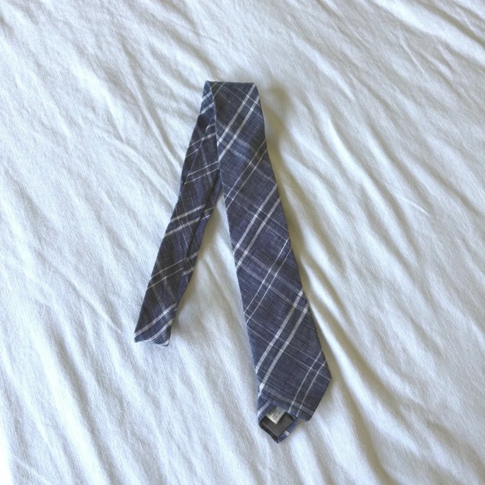 Todd‎ Snyder Blue White Plaid 100% Linen Slim Necktie Made in USA